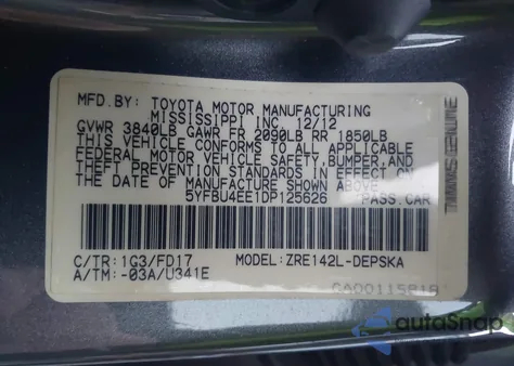 2013 Toyota Corolla S from USA, damaged, VIN 5YFBU4EE1DP125626